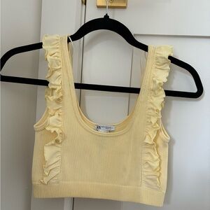 Zara Pale Yellow Ribbed Ultra Cropped Tank Top
